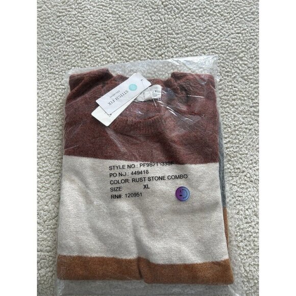 Pinque Women's Gina Crew Neck Striped Pullover Sweater Rust Stone Combo Size XL - Picture 4 of 4